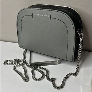 Marc Jacobs Playback Gray Black White Leather Crossbody Zip Shoulder Bag